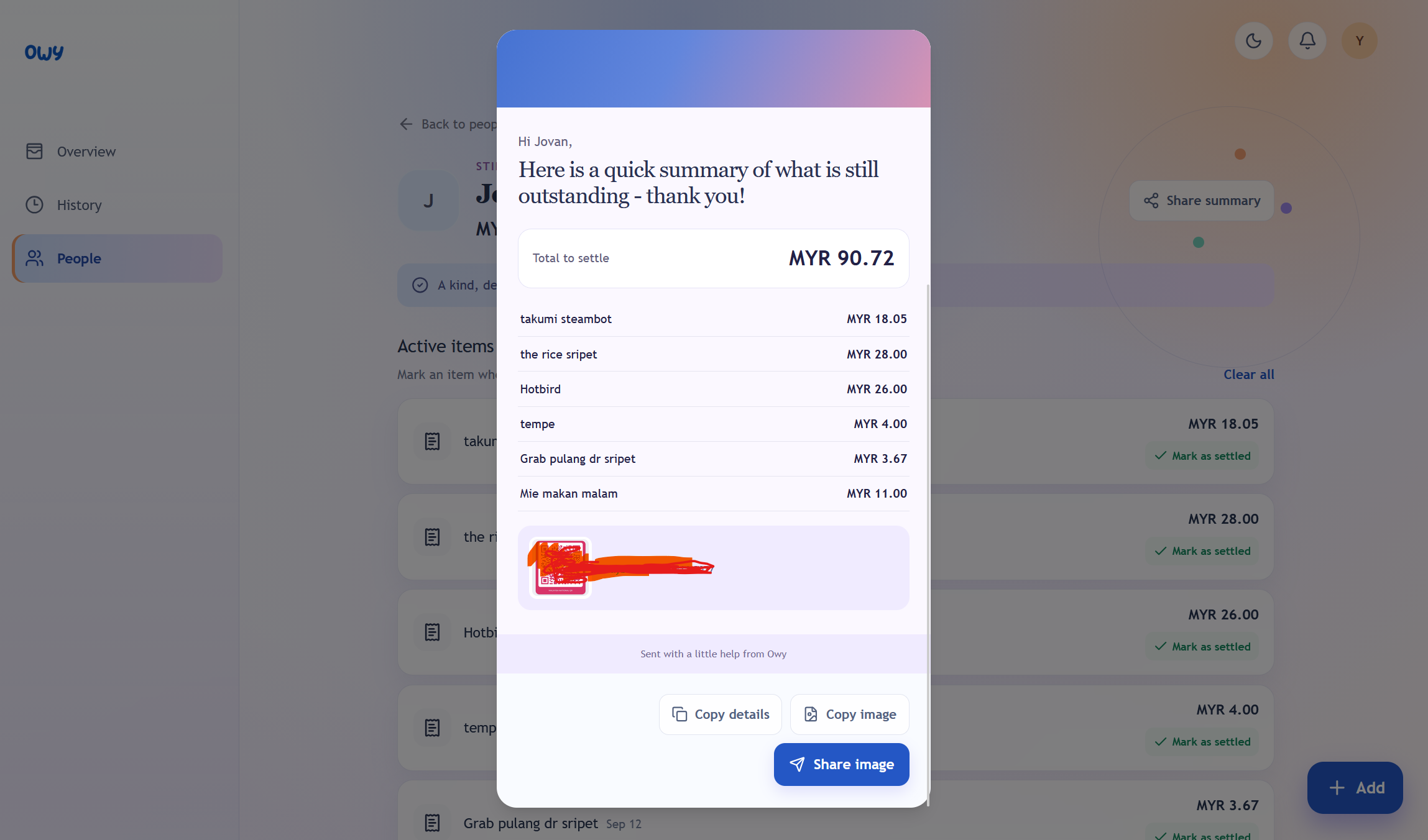 Owy shared expense dashboard